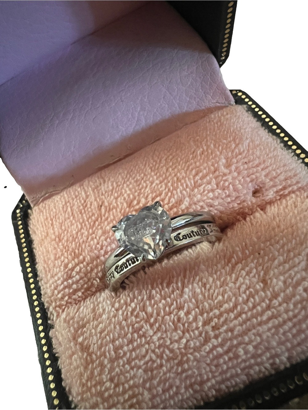 Rare ⭐️ Juicy Couture Silver Heart Solitaire Ring with Juicy Couture Brand Band - Picture 3 of 6
